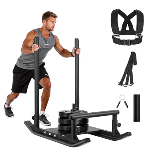 VEVOR Gewichtsschlitten Kraftschlitten Krafttrainingsschlitten zur Verbesserung der Geschwindigkeit bei sportlichen Übungen, Fitnessgerät mit Griff, kompatibel mit 25/51 mm Gewichtsscheiben Schwarz