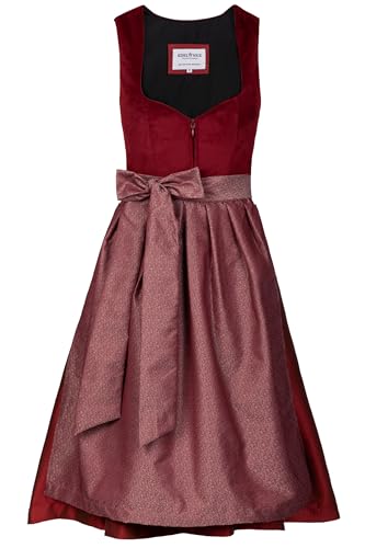 Edelnice Trachtenmode Exklusives Designer Midi Dirndl Luise Samt rot inkl. Dirndlschürze Gr. 32-54 (DE/NL/SE/PL, Numerisch, 48, Regular, Regular, rot)