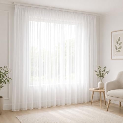 Gardinen by Justyna Voile Gardine Weiß mit Kräuselband Halbtransparent