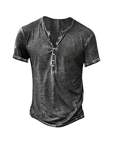 NEMXCE Hemd Herren Kurzarm Henley Shirt Vintage Freizeithemd T Shirt V Ausschnitt Slim Fit T-Shirt