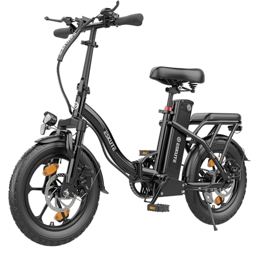 ESKUTE D100 E-Bike Klapprad 16 x 2,5 Zoll, Elektrofahrrad für Herren & Damen, Fatbike mit Abnehmbarem 36V 13Ah Akku, Lange Reichweite bis 100 km, Faltbares Pedelec für Erwachsene, Schwarz