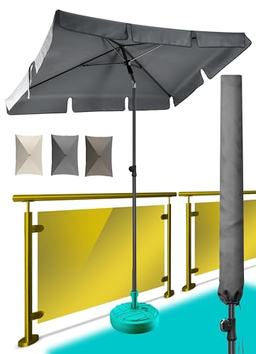 Menz Sonnenschirm, inkl. Sonnenschirmhülle - UPF 50+ Sonnenschirm rechteckig 200 x 125 cm, Sonnenschutz Balkon, Balkon-Schirm in Anthrazit