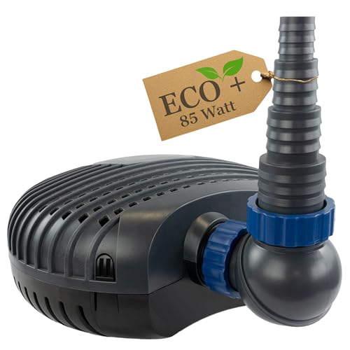 ECO Teichpumpe KEE12000-12000 L/H, nur 85 Watt energiesparend, Vorfilterkammer, 5,5m Förderhöhe, 10m Kabel, Wasserpumpe für Brunnen, Teich und Bach, Brunnenpumpe | Gartenteichpumpe