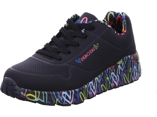 Skechers Mädchen Uno Lite Lovely Luv Sneaker, Black Synthetic Multi Trim, 38 EU