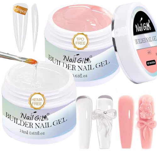NAILGIL Builder Gel, 36ML Aufbaugel für Gelnägel, Acrylgel für Nägel, UV Nagellack für Nägel Reparatur, Verstärkungsverlängerung für Nagelstudio(Klar aud Nackt )