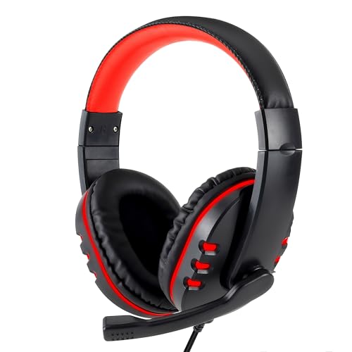 Retoo Gaming Headset, Kopfhörer mit Kabel für PS4, PS5, PC, Xbox, Gamer Headphones mit Mikrofon, Kabelgebundenes Headset with Microphone, 20cm x 16cm x 7cm, Schwarz- rot