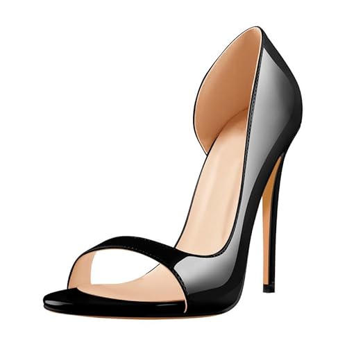 Meinabsatz Klassische Pumps Stiletto High Heels Runde Offene D'orsay Damenschuhe Lack Stöckelschuhe Schwarz 43 EU
