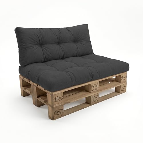 POKAR Palettenkissen Palletenauflagen Palettenpolster Palettensofa Palettenmöbel 2er Set: 1x Sitzkissen 120x80 + 1x Rückenlehne 120x40, Anthrazit