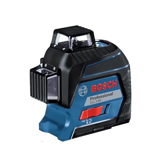 Bosch Professional Linienlaser GLL 3-80 (roter Laser, Innenbereich, max. Arbeitsbereich: 30 m, 4x AA Batterie, im Handwerkerkoffer)