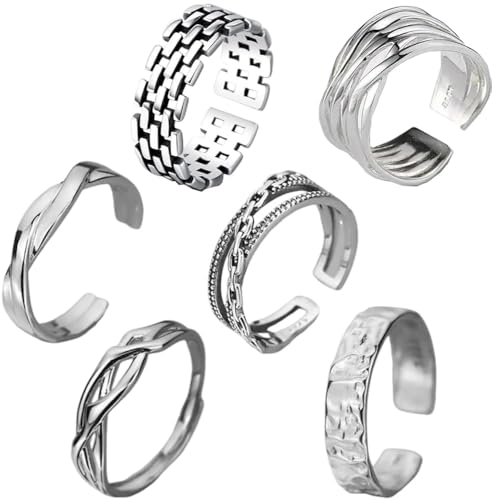 Votvlog 6 Stück die Öffnung ist verstellbar Silber Ringe Herren Edelstahl Ringe Stress Ringe Silber Matt Poliert Keltischer Knoten Vintage Ringe Verlobungsringe Ehering Hochzeitsringe Herren Gravur