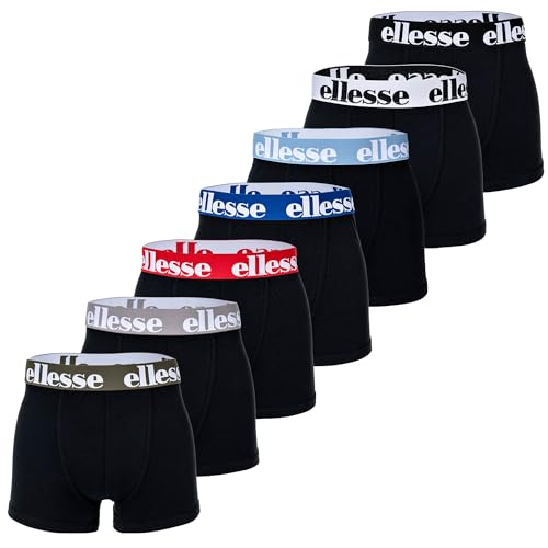 Ellesse Herren Boxer Shorts, 7er Pack - Yema 7 Pack Boxer Shorts, Logo, Cotton Stretch Schwarz/Blau/Rot/Grau L