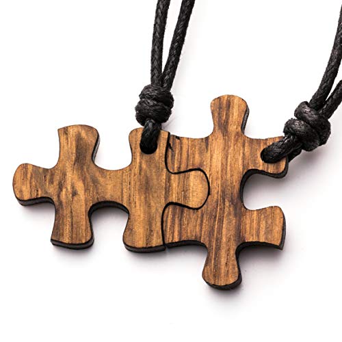 treeforce Puzzle Pärchen Halskette, Holzkette, Schlüsselanhänger oder Auto- Anhänger 3 in 1 DIY Schmuck aus, Handmade, nachhaltig und vegan aus Holz