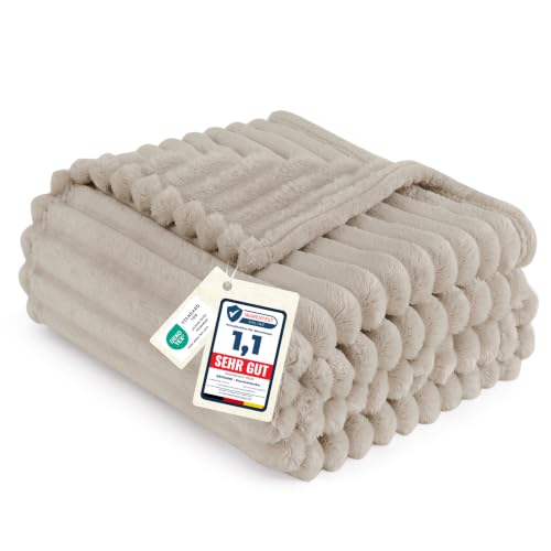 BEDSURE Kuscheldecke 150x200 Zimmer Deko - Tagesdecke, Beige