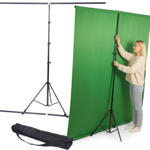 Geoqueho Profi Green Screen Set 150x200cm mit Stativ für Homeoffice & Studio | FALTENFREI durch Doppel-Querstange | HintergrundKompakt für TikTok YouTube Streamer | Chromakey Freistellen Schnellaufbau