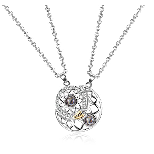 Jovivi Partnerketten Sonne und Mond Magnetischer Anhänger 100 Sprachen Ich Liebe Dich Kette für 2 Freundschaftsketten Geschenk