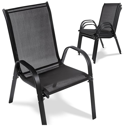 Campela Gartenstühle 2 Stück Textilene - Stapelbar, Pulverbeschichtetes Metall, Wetterfest, bis 150 kg Belastbarkeit, für Terrasse, Balkon, Garten, Dunkelgrau, Modell CA0151