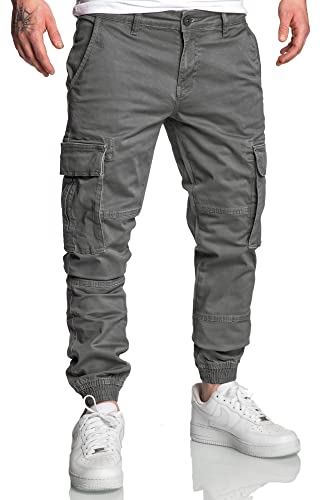 REPUBLIX Herren Jogger Cargo Chino Jeans Hose R7020 Dunkelgrau W36