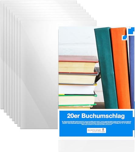 20x Buchumschlag klar & transparent Umschlag & Hefthülle Buchschoner - DIN A4 – ideal für den Schutz von Büchern, Heften, Schulbüchern und Notizbüchern