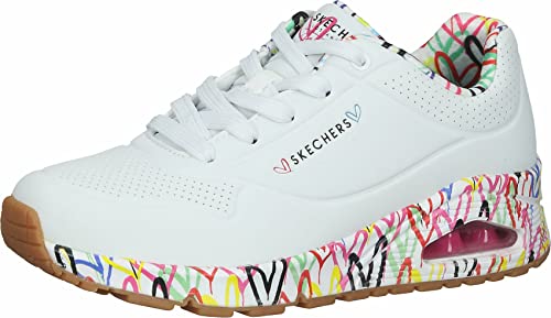 Skechers Damen Uno Loving Love Sneakers, White Durabuck Multi Colored Mesh Trim, 41 EU