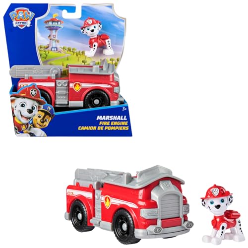 PAW PATROL - Marshall-Figur mit Feuerwehr-Fahrzeug, stabiles Basis-Fahrzeug, authentisches Spielzeug zur Serie für Kinder ab 3 Jahren