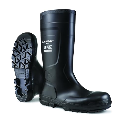 DUNLOP Work-It S5 PVC-Arbeitsstiefel für Damen und Herren – Wasserdichte Sicherheitsstiefel mit Stahlkappe – Baustellenstiefel – Chemikalienbeständig und rutschfest - Schwarz – Größe 35 bis 50