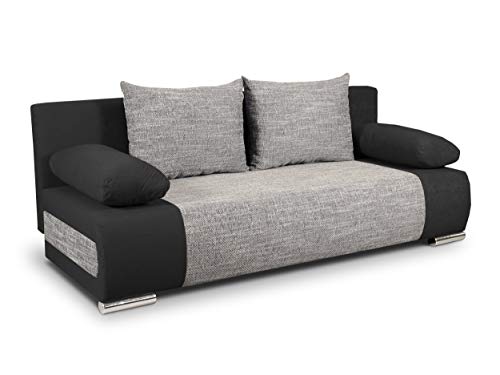 Schlafsofa Naki - Sofa mit Schlaffunktion und Bettkasten, Bettsofa, Couchgarnitur, Couch, Sofagarnitur, Bett (Schwarz + Grau (Alova 04 + Berlin 01))