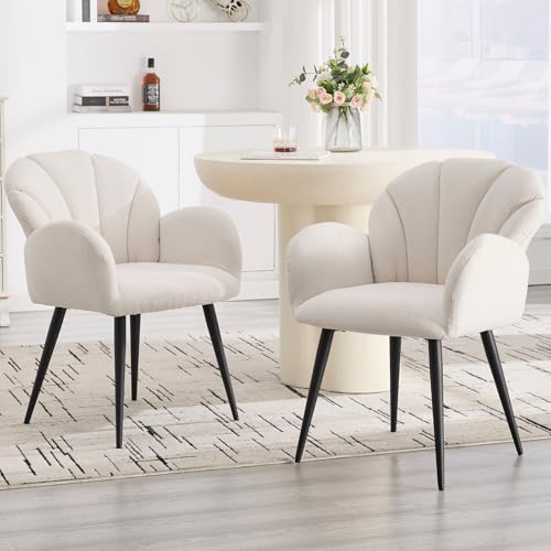 chairus Esszimmerstühle 2er Set Chenille Küchenstühle, Polsterstühle mit Lehne Moderne Stühle Esszimmer, Armlehnenstuhl für Küche Wohnzimmer, Weiß