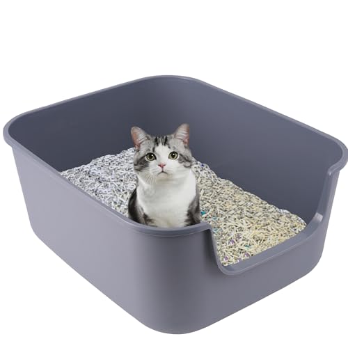 Suhaco Katzenklo Mit Hohem Rand Anti-Spritz Oben Einstieg 49 x 42 x 22 cm Leicht Zu Reinigen Katzentoilette Mit Niedrigem Einstieg Für Kleine Und Mittelgroße Katzen Toilette, Grau M