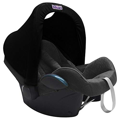 Original Dooky Hoody Sonnenschutz für Babyschalen der Altersgruppe 0+ inkl. UV-Schutz 40+ Universal geeignet für die meisten Marken, schwarz