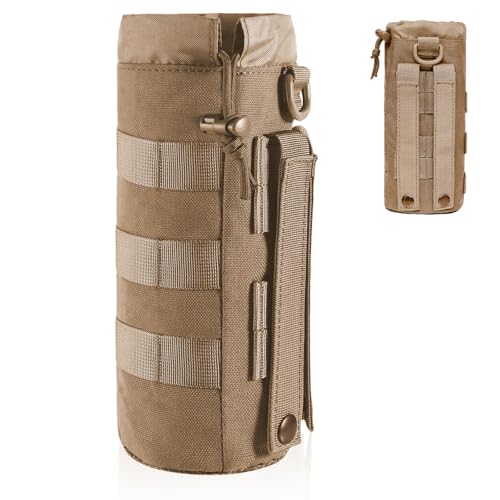 Taktisch Flaschenhalter,Taktische Molle Wasserflaschentasche, Militär Trinkflasche Beutel,Tragbarer Wasserbehälter Beutel Tasche,mit Kordelzug und Mesh Unterseite, Nylon, für Camping Wandern (Khaki)