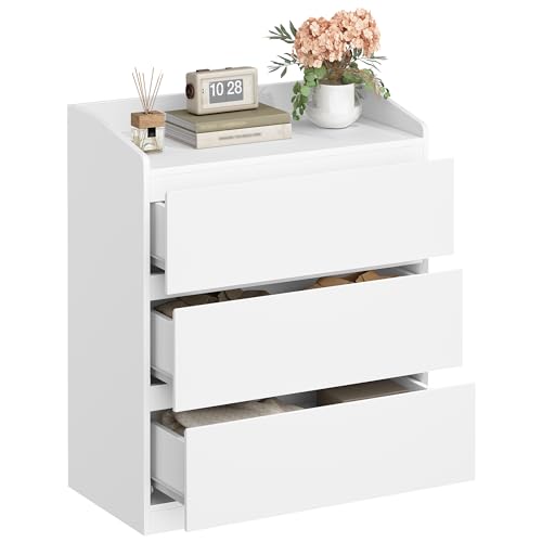 Hzuaneri 86 cm Kommode, Kommode mit 3 Schubladen, Seitenschrank mit Arbeitsfläche, Spind mit Oberem Geländer, Geeignet für Wohnzimmer und Schlafzimmer, 40 x 70 x 86 cm, Weiß DC32703X