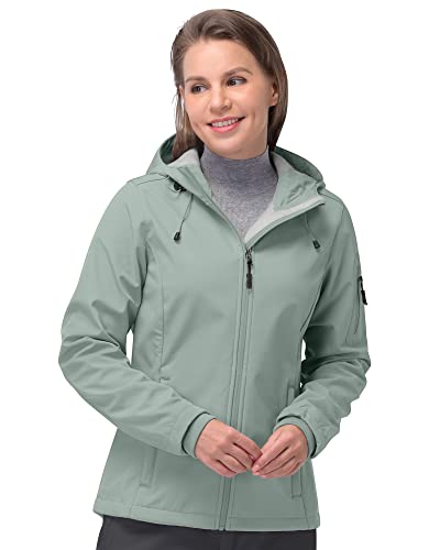 33,000ft Softshelljacke Damen Wasserdichte Atmungsaktive Warme Winterjacke Fleece Übergangsjacke Winddichte Funktionsjacke mit Kapuze Hellgrün L