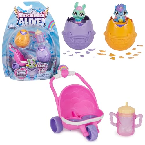 Hatchimals Alive Zwillingswagen Spielset - mit 2 Mini-Figuren in selbstschlüpfenden Eiern und 3 Accessoires für fantasievolles Rollenspiel, Spielzeug für Kinder ab 3 Jahren