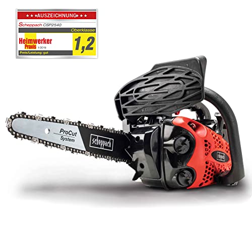 Scheppach Benzin Kettensäge CSP2540 Motorsäge klein | 25cm Schwert | 25,4 cm³ | 2-Takt Benzin-Motor | ProCut Schwert & Kette | kompakt und leicht