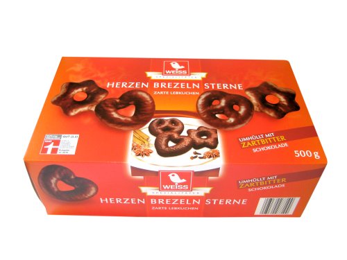 Weiss - Lebkuchen Herzen Brezel Sterne - 500g
