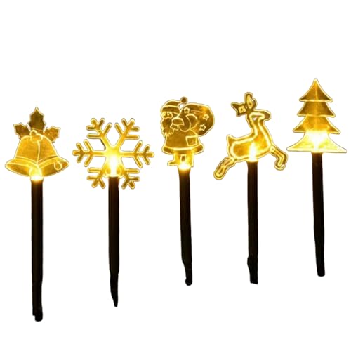 5 Stück LED Gartenstecker Weihnachtsbeleuchtung Außen Batteriebetrieb, Außenbeleuchtung Weihnachten Warmes Licht, Weihnachtsdeko Aussen für Garten/Bäume/Außen/Terrasse