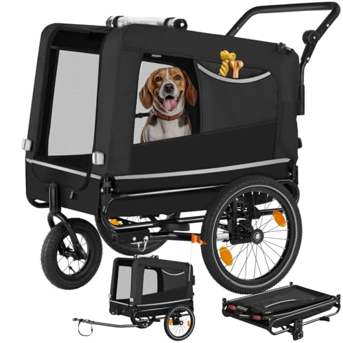 tectake® Fahrradanhänger multifunktional - als Hunde Anhänger Wagen für Fahrrad und e Bike, Jogger oder Buggy, Belastbarkeit bis 40kg, faltbar, schneller Umbau, inkl. Sicherheits Zubehör - schwarz