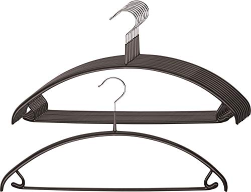 MAWA Universalbügel, 10 Stück, platzsparende Universalbügel mit Rockhaken und Steg für T-Shirts, Hosen, Röcke und Tops, 360° drehbar, hochwertige Antirutsch-Beschichtung, 36 cm, Schwarz