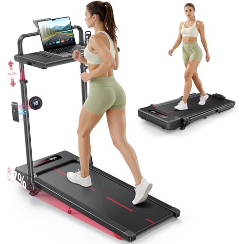 Laufband für Zuhause Klappbar mit 7% Steigung, All-in-1 Walking Pad bis 12 km/h mit 3,0 PS Leisem Motor, Höhenverstellung bis 150mm & Abnehmbarem Schreibtisch, APP und Fernbedienung