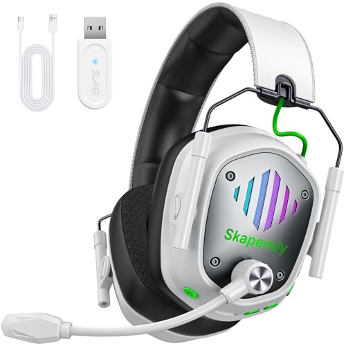 Wireless Gaming Headset für PS5, PS4, PC, Switch, Mobile,Mac, Laptop, 2.4GHz Faltbarer Gaming Bluetooth Headset mit Surround Sound, ENC Noise Cancelling Kopfhörer, LED Licht, 50 Stunden Akkulaufzeit