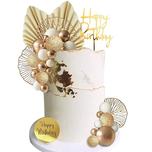 29PCS Tortendeko Kugeln, Kugel Cake Topper, Ball für Geburtstag, Hochzeit, Valentinstag, Babyparty - DIY Kuchen Deko (Gold)