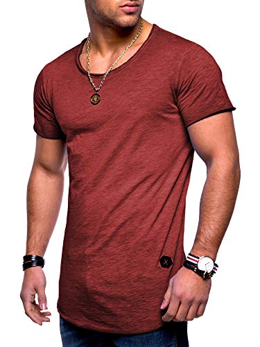 Rello & Reese Herren Oversize T-Shirt Crew Rundhals MT-7103 (Bordeaux Wash, S)