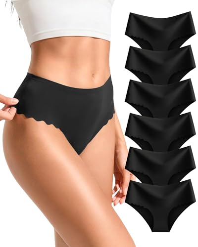 Seamless Unterhosen Damen Hohe Taille Slip Nahtlose Unterwäsche Frauen High Waist Lasercut-Slips mit Wellenrand Ohne Naht Taillenslip für Alltag und Sport Underwear Panties Unsichtbare Mehrpack 6