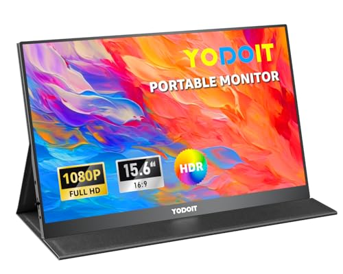 Yodoit Portable Monitor, 15,6 Zoll 1920 x 1080P FHD Tragbarer IPS-Display mit USB Typ C & HDMI Anschluß und Eingebaute Lautsprecher, Eye Care Bildschirm für PC, Laptop, Xbox, PS 3/4/5, Switch und TV