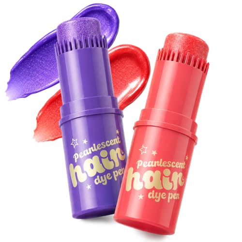 2 Farben Haarkreide Set Auswaschbar - Perlglanz Haarfarbe Violett & Rot