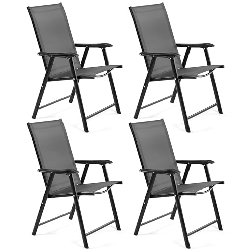 Yaheetech 4er Set Gartenstühle, Hochlehner Klappstühle Terrassenstühle mit Rückenlehne & Armlehnen, Klappbare Outdoor-Stühle Essstühle bis 150 kg Belastbar Schwarz
