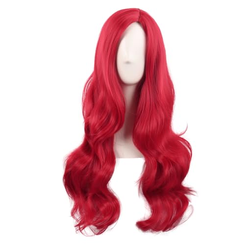 MapofBeauty 28 Zoll/70 cm Cosplay Lange Wellige Lockige Synthetische Faser Seite Bangs Anime Mode Party Haar Perücke (Hell Rot)