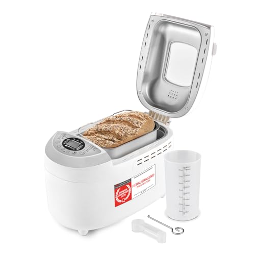 TZS First Austria - Brotbackautomat mit 12 Automatikprogrammen 850W - Vollautomatische Brotbackmaschine 700-1250g Füllmenge - Bread Maker mit Sichtfenster, Timer, Zubehör & Warmhaltefunktion - Weiß