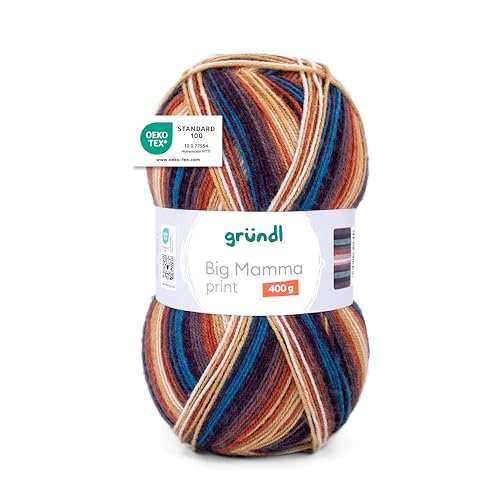 Gründl Wolle Big Mamma Print - XXL Wolle zum Stricken mit Farbverlauf - Weich und hautfreundlich - 100% Polyacryl - 1 Knäuel 400 g / 1040 m - Nadelstärke 3,5-4,5 - tinte-kupfer-mauve-beige-weiß