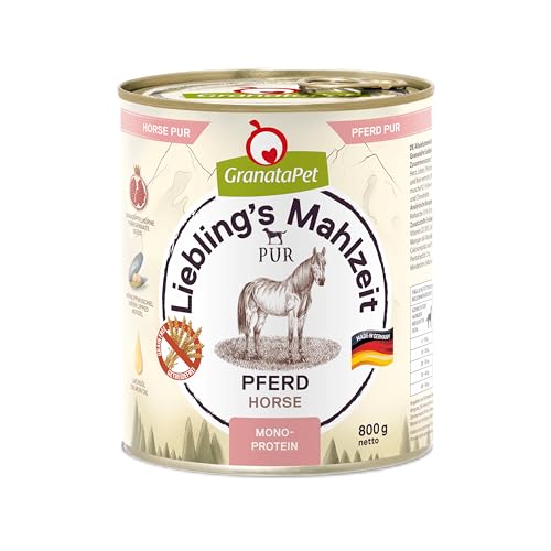 GranataPet Liebling's Mahlzeit Pferd PUR, Nassfutter für Hunde, Hundefutter ohne Getreide & Zuckerzusätze, Alleinfuttermittel mit hohem Fleischanteil & hochwertigen Ölen, 6 x 800 g
